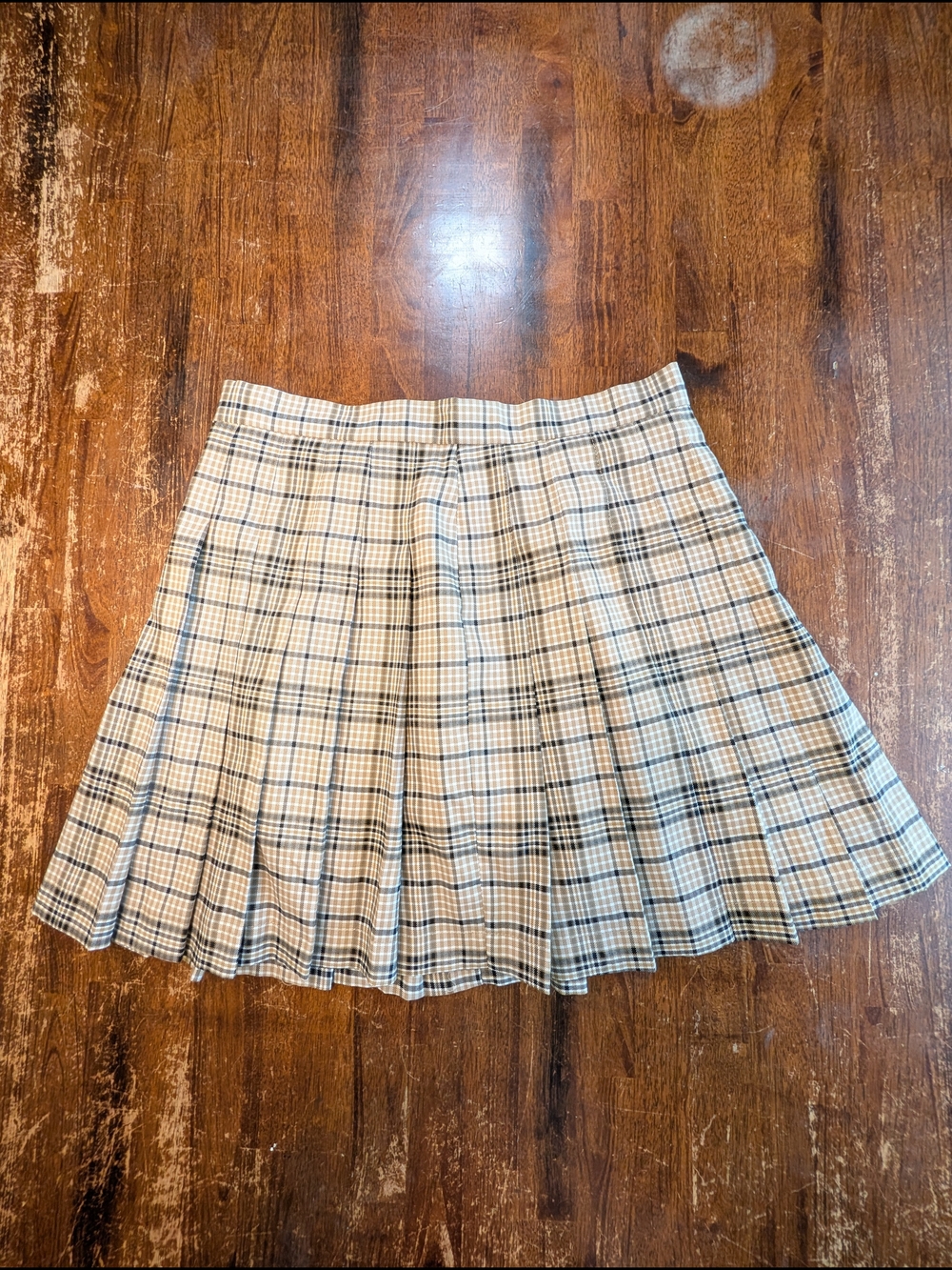 Bagatelle Collection Plaid Pleated Skirt Womens Large Tan Black Academia Preppy